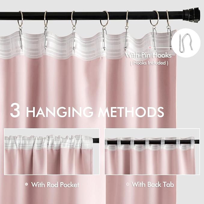 MIULEE Baby Pink Back Tab Blackout Curtains 72 Inch Length 2 Panels Set - Image 3