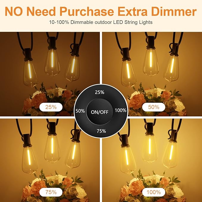 200FT Outdoor String Lights with Remote, Garden Patio Decor with 2500K Warm White, 100+4 LED Edison Bulbs, Support Timer Dimmable Waterproof for Yard Outside Porch Deck Backyard