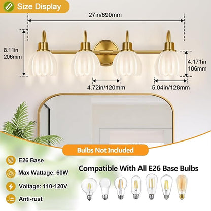 4-Light Bathroom Light Fixtures, Vintage Bathroom Vanity Lighting Fixtures Over - Image 8
