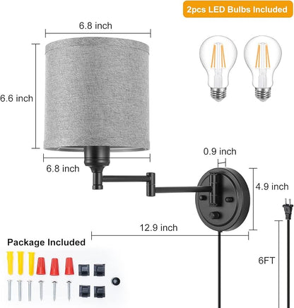 GOODATE Dimmable Plug in Wall Sconces, Swing Arm Wall Lamp, Wall Sconces Set of - Image 5