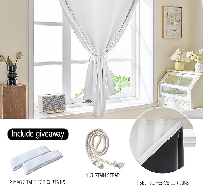 AJAZZ 100% Black Out Curtains Adhesive Blackout Temporary Curtain Rod No - Image 3