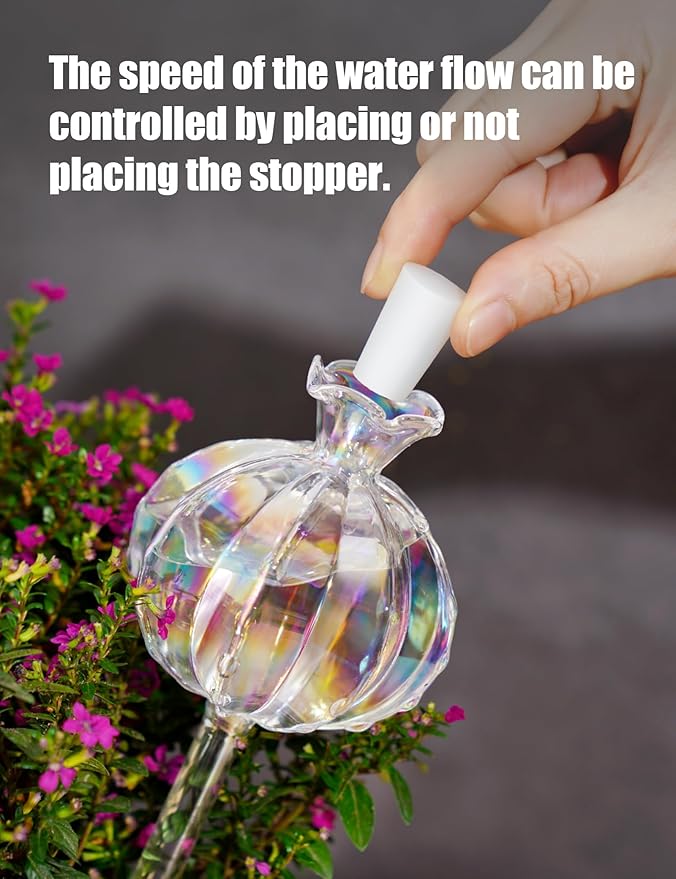 NiHome Cactus-Shaped Glass Plant Self-Watering Globes 6-Pack, Glass Waterer Stakes for Potted Plants, Automatic Mini Irrigation System, Adorable Gardening Tool (Iridescent, 3 Large + 3 Medium)