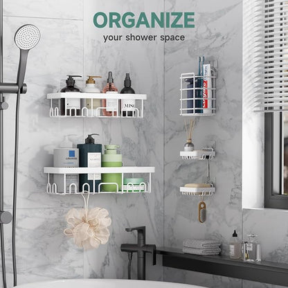 Veken Adhesive Shower Caddy 5-Pack, Heavy Weight Bearing, Large Wall Mounted - Image 2