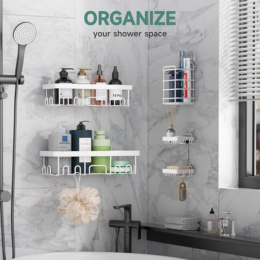 Veken Adhesive Shower Caddy 5-Pack, Heavy Weight Bearing, Large Wall Mounted - Image 2
