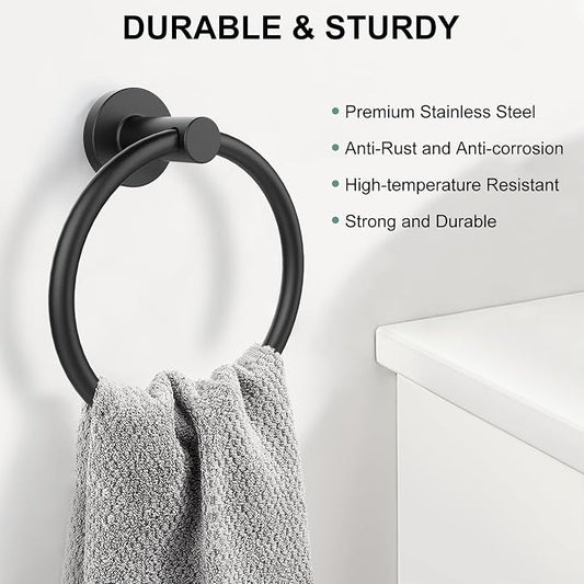SetSail Towel Holder for Bathroom Wall Matte Black Towel Ring Stainless Steel - Image 2