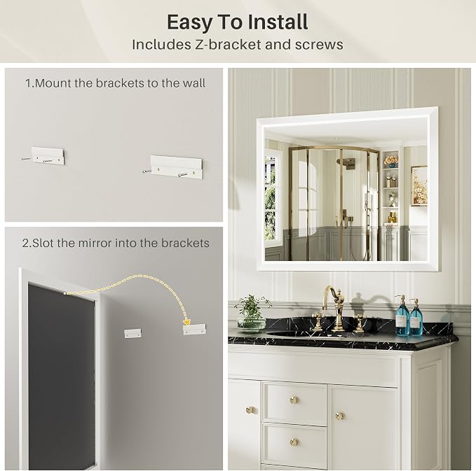 55x30 Inch White Bathroom Mirror - Image 6