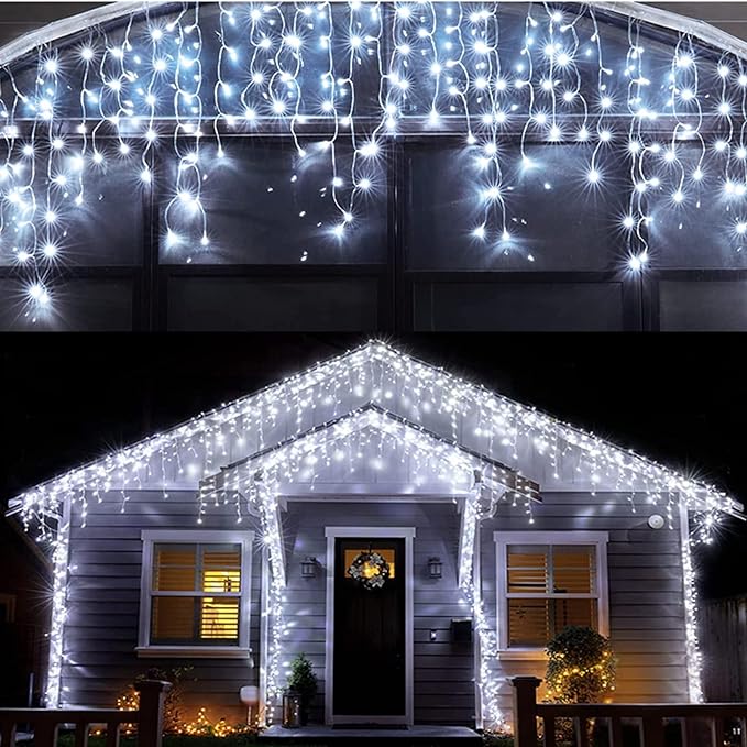 Led Christmas Lights Outdoor Christmas Decorations Hanging Light 400LED 8 Modes 75 Drops, Waterproof Outdoor Indoor Fairy Christmas Lights for Party, Holiday, Wedding Decorations (CoolWhite)