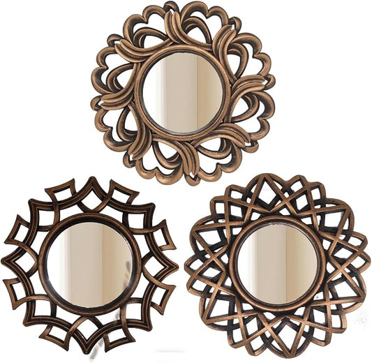 Retro Gold Mirrors for Wall Pack of 3. Geometric Lines Round Mirrors. More by MCCxxii