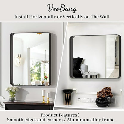 VooBang Bathroom Mirror 24x36 inch, Modern Round Corner Bathroom Vanity Mirror - Image 5