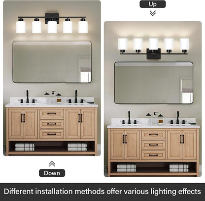 FonmYim Black Bathroom Light Fixtures, 5-Light Modern Vanity Light Over Mirror - Image 5