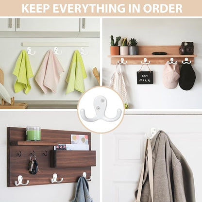 Homanu 10 Pack Coat Hooks, Heavy Duty Double Prong Coat Hooks Wall Mounted - Image 2