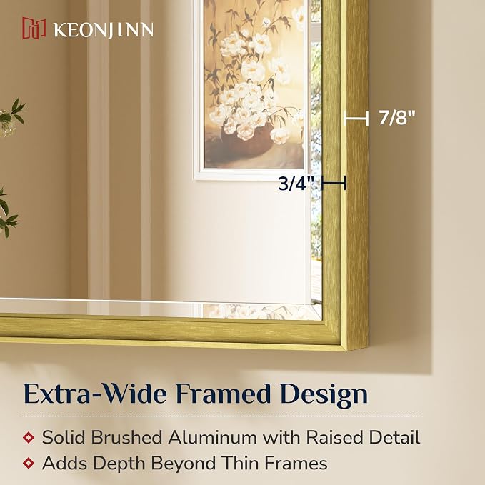 Keonjinn 48" x 24" Gold Bathroom Vanity Mirror, Brushed Gold Wall Mirrors Full - Image 2