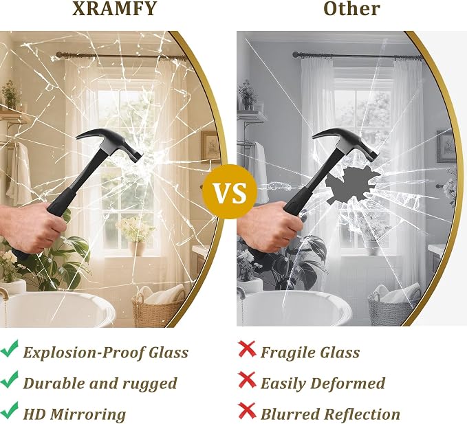 XRAMFY 42 Inch Round Gold Metal Wall Mirror - Image 7