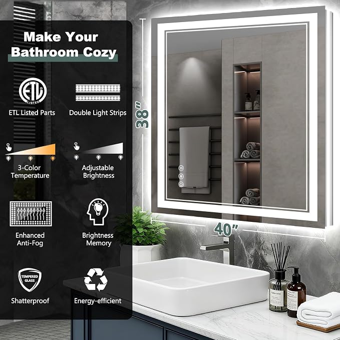 40x38 Inch LED Bathroom Mirror - Image 2