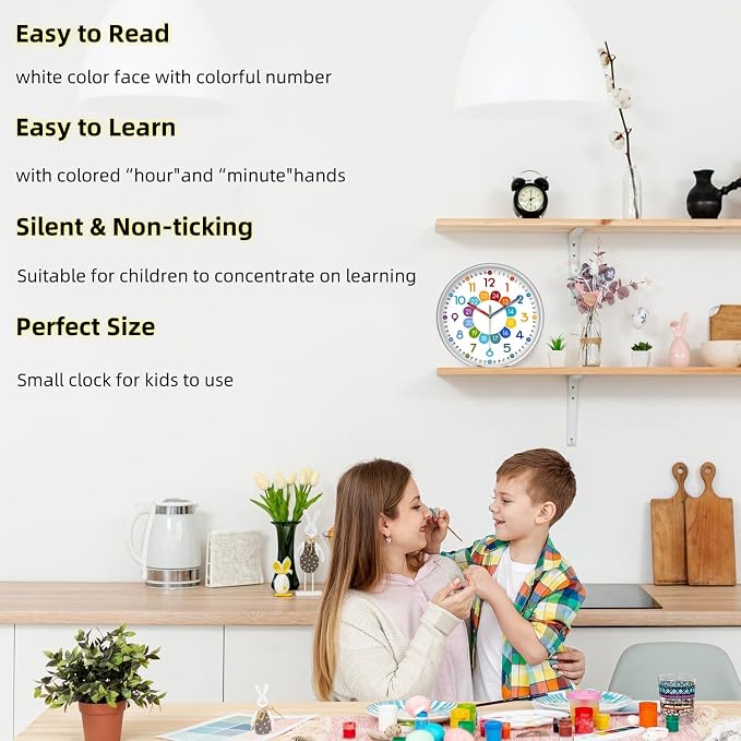 XFM Kids Wall Clock12 Inch Silent Non Ticking Kids Teaching Clocks Battery - Image 5