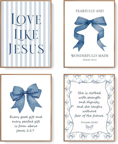 LARTSFRO Coquette Navy Blue Bow Jesus Wall Art Decor Posters, Inspirational by Unknown