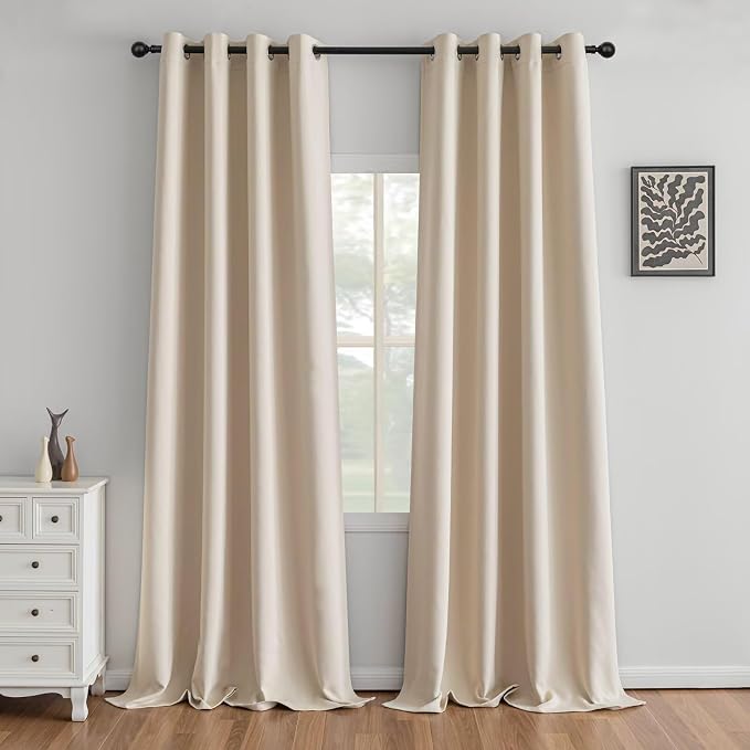 IGEMAEVE Beige Curtains 96 Inch Length 2 Panels Set, Light Filtering Curtains by IGEMAEVE
