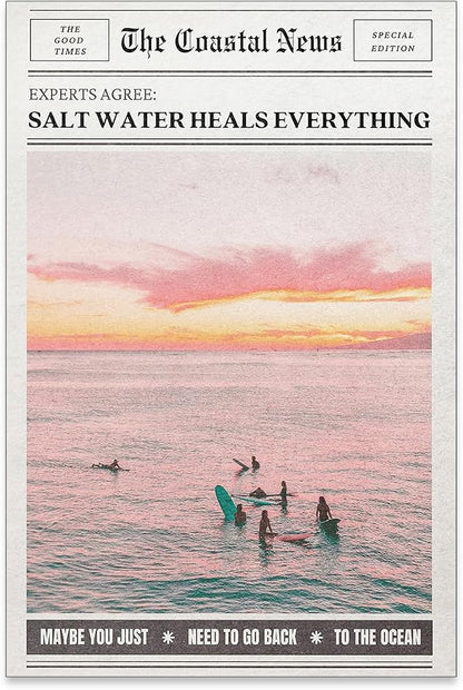 Pink Beach Newspaper Posters Vintage Fashion Coastal Girl Surf Wall Art Grainy by Unknown