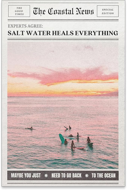 Pink Beach Newspaper Posters Vintage Fashion Coastal Girl Surf Wall Art Grainy by Unknown