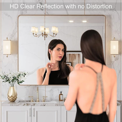 LOAAO 40"X32" Gold Bathroom Mirror, Rounded Rectangle Gold Frame Mirror - Image 2