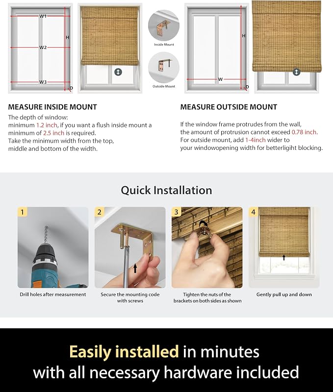 UNISHADES Cordless Bamboo Roman Shades - Image 6