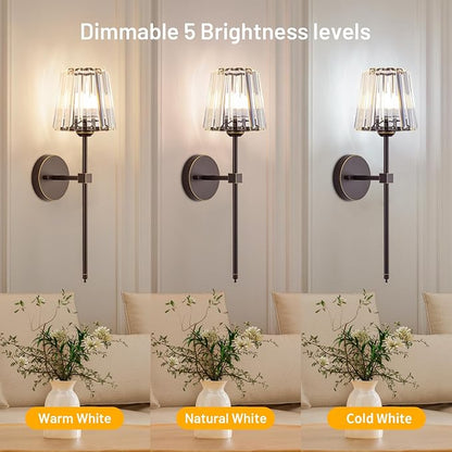 Crystal Battery Operated Wall Sconces Set of 2, 12 RGB and 3CCT Dimmable Wall - Image 6