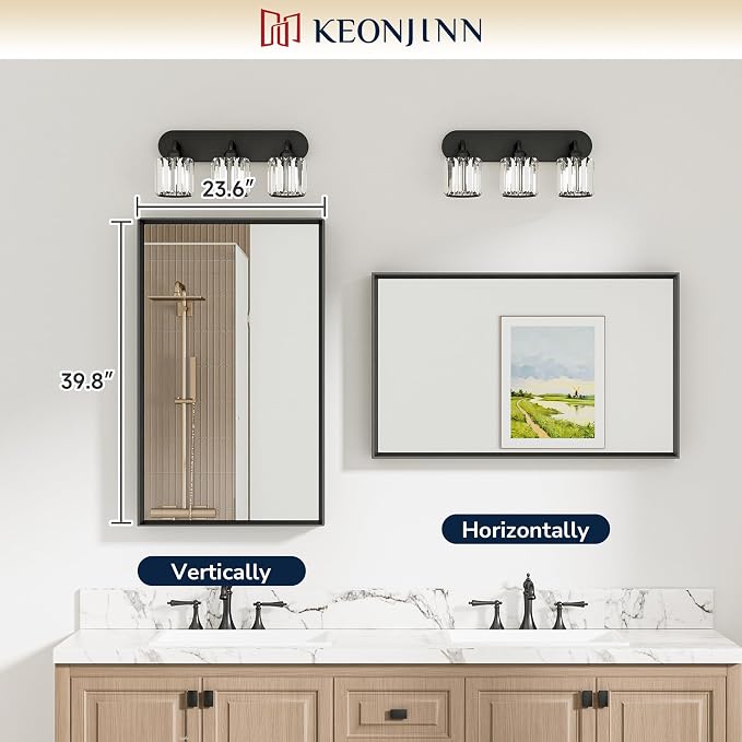 Keonjinn 40 x 24 Inch Black Bathroom Mirrors - Image 5