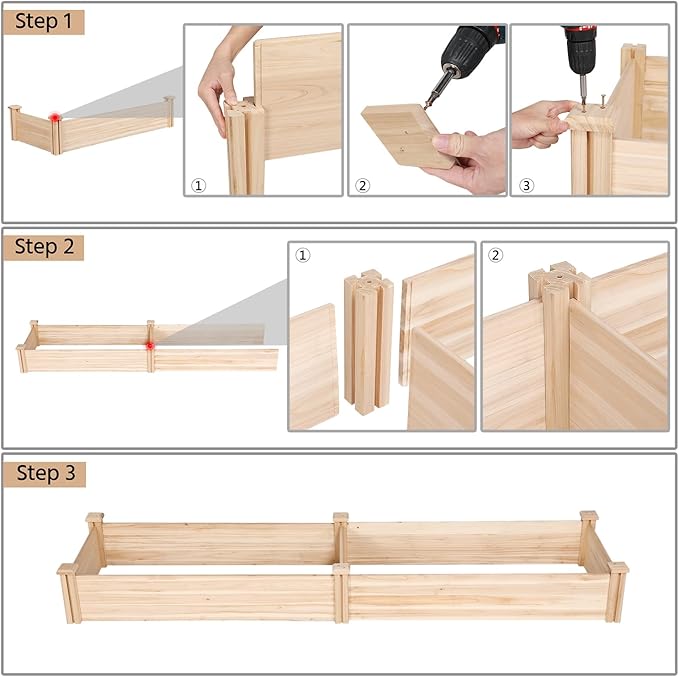 Yaheetech 8×2ft Wooden Horticulture Raised Garden Bed Divisible Elevated Planting Planter Box for Flowers/Vegetables/Herbs in Backyard/Patio Outdoor, Natural Wood, 95 x 25 x 11in