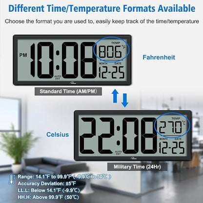 WallarGe Backlight Digital Wall Clock Battery Operated - - Image 6