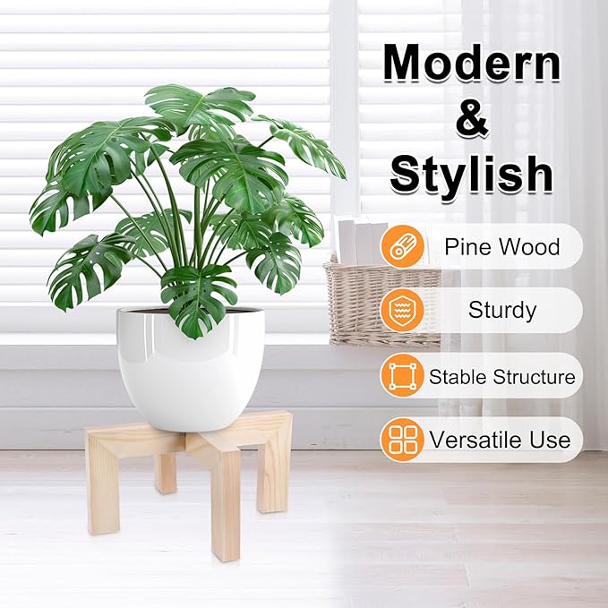 Plant Stand, Indoor/Outdoor Wood Plant Holder, Single Flower Pot Stand, Sturdy Planter Stand, Fit 5-15 Inch Pots