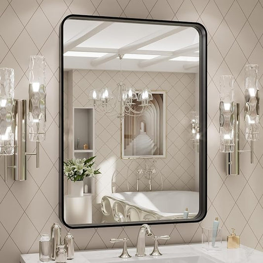LOAAO 24X32 Inch Black Metal Framed Bathroom Mirror by LOAAO