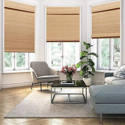 SEEYE Cordless Bamboo Roman Shades, Roll Up Blind Privacy Shade - Image 7