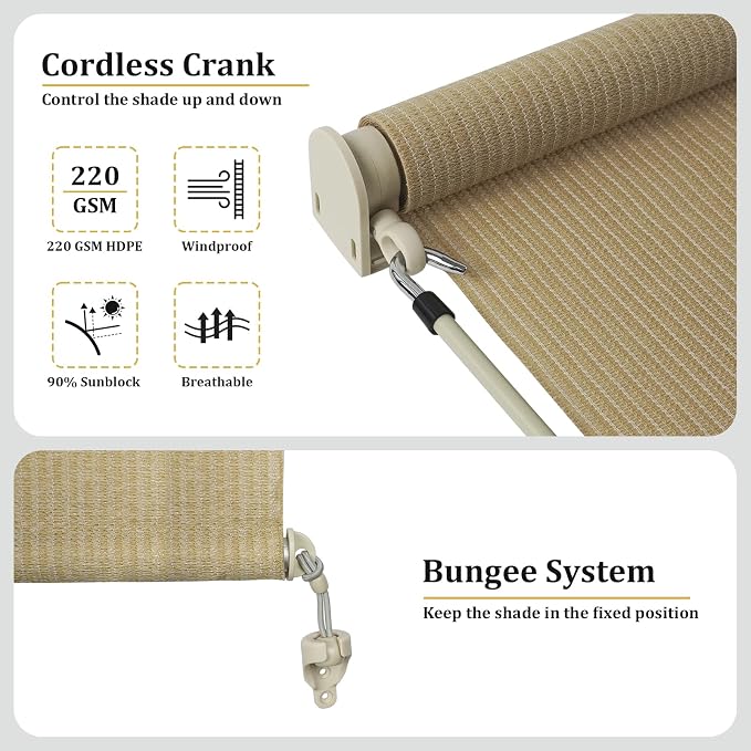 Shade&Beyond Outdoor Roller Shades 4' W x 8' H Cordless Patio Roll Up Blinds - Image 5