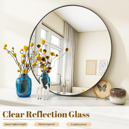 VooBang Large Black Round Bathroom Mirror, 48 inch Circle Wall Mounted Hanging - Image 4