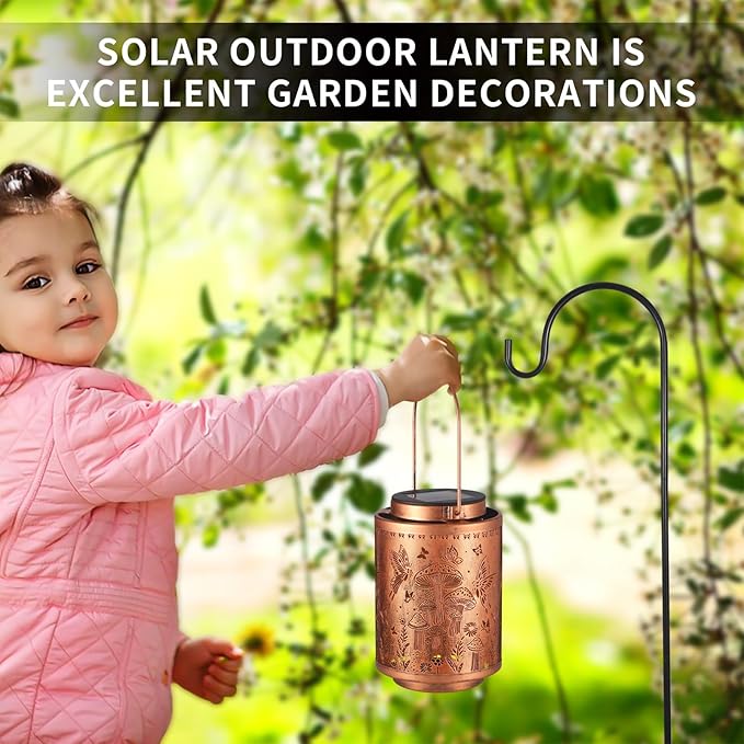 2 Pack Solar Lanterns Outdoor Waterproof Butterfly Garden Decor Gifts for Women Mon Grandma Metal Hanging Solar Lights Decoration for Outside LED Lanterns for Yard Patio Lawn(Mushroom)