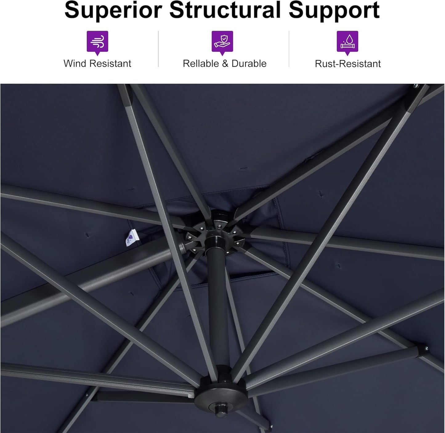 PURPLE LEAF 10 Feet Patio Umbrella Outdoor Cantilever Round Umbrella Aluminum Offset Umbrella with 360-degree Rotation for Garden Deck Pool Patio, Navy Blue