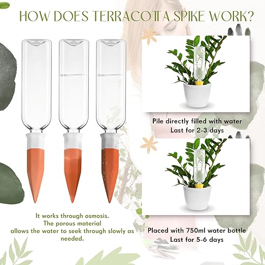 8 Pack Plant Watering Devices, Terracotta Self Watering Spikes with 25 oz Plastic Wine Bottles, Slow Release Plant Waterer Self Watering Planter for Vacation Indoor Outdoor Plant