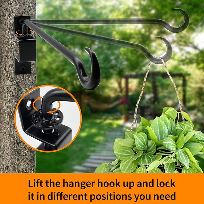 12 inch 2 Pack Swivel Plant Hangers Outdoor Heavy Duty - Black Iron Plant Hanging Hook Bracket for Flowers Baskets Pots Bird Feeder Lanterns Wind Chimes