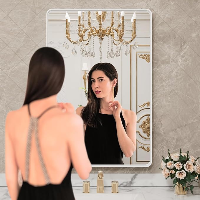 LOAAO 24x36 Inch White Metal Framed Bathroom Mirror - Image 2