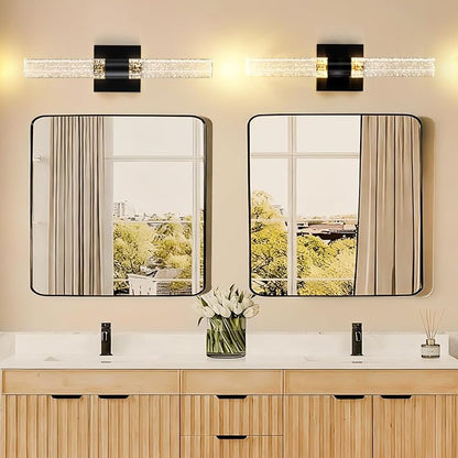 Black Modern LED Wall Sconces Set of Two 3000K-6000K Crystal Bathroom Sconce - Image 9