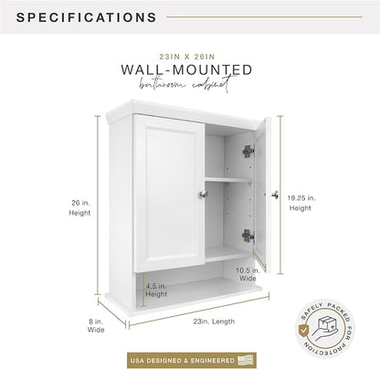 MCS 23x26 White Medicine Cabinet Organizer, Wall Mounted Bathroom Cabinet - Image 2