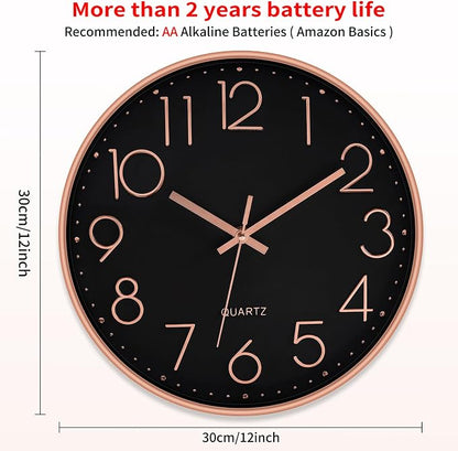 Foxtop Modern Wall Clock 12 Inch Non-Ticking Silent Battery Operated Round - Image 2