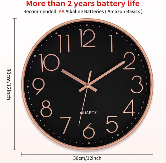 Foxtop Modern Wall Clock 12 Inch Non-Ticking Silent Battery Operated Round - Image 2
