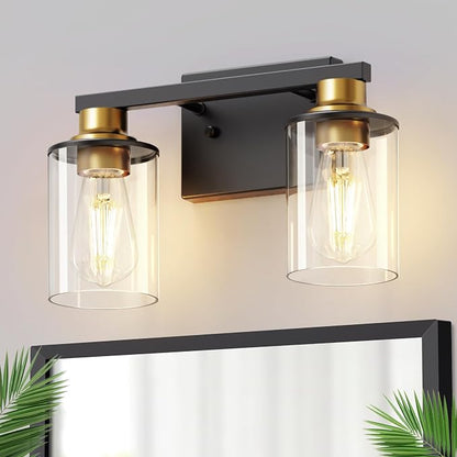 DORESshop Bathroom Light Fixtures, 2-Light Black and Gold Bathroom Lights Over by DORESshop