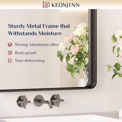 Keonjinn Black Bathroom Mirror for Over Sink, 60 x 40 Inch Large Rounded - Image 7