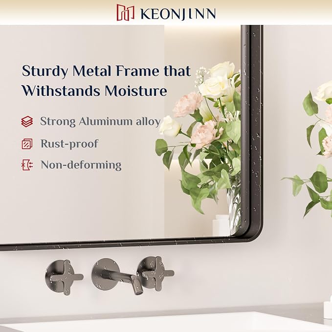 Keonjinn Black Bathroom Mirror, 20 x 30 Inch Rounded Rectangle Bathroom Mirrors - Image 7