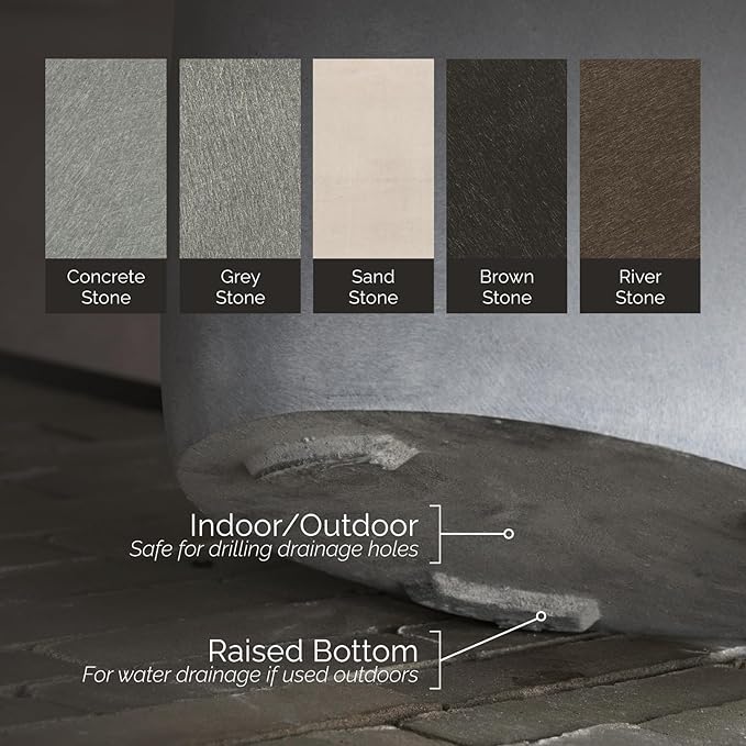 Mondo Large Planter – Brown Stone Finish – Fiberglass Indoor/Outdoor and Weather-Resistant Round Planter (33" D x 31.3" H Exterior, 31.5" D x 30.7" H Interior)