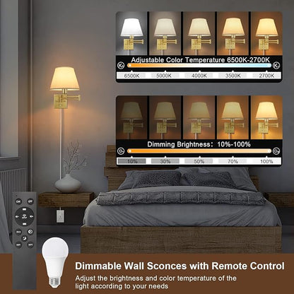 TRLIFE Dimmable Wall Sconce, Remote Control Dimming 10-100% and Adjustable - Image 2