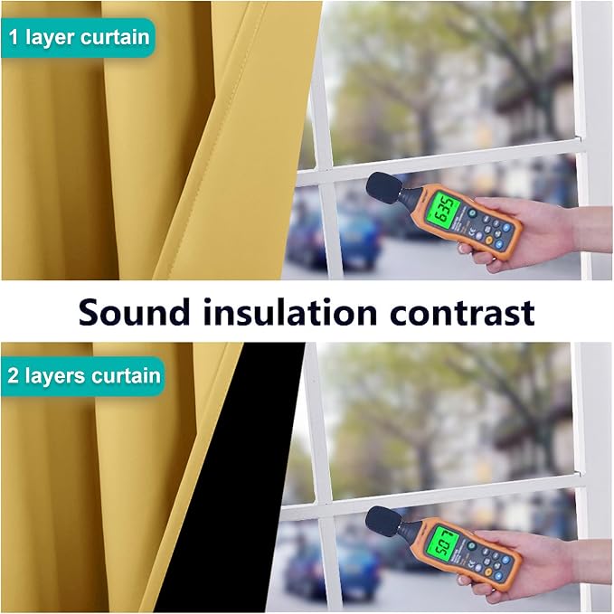 NICETOWN Bright Yellow 100% Blackout Curtains 45 inches Long, Thermal Insulated - Image 4