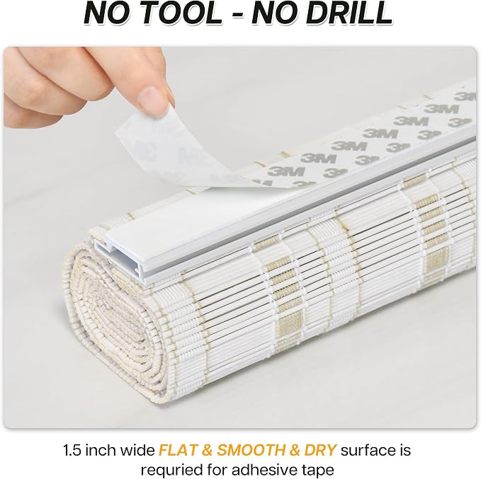 LazBlinds No Tools No Drill Bamboo Roller Shades, Custom Cordless Bamboo Blinds - Image 2